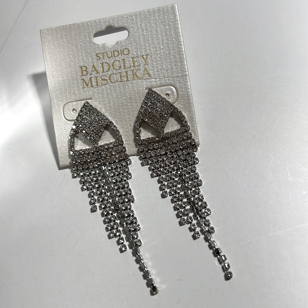 BADGLEY MISCHKA || Rhinestone Waterfall/Chandelier Earrings.